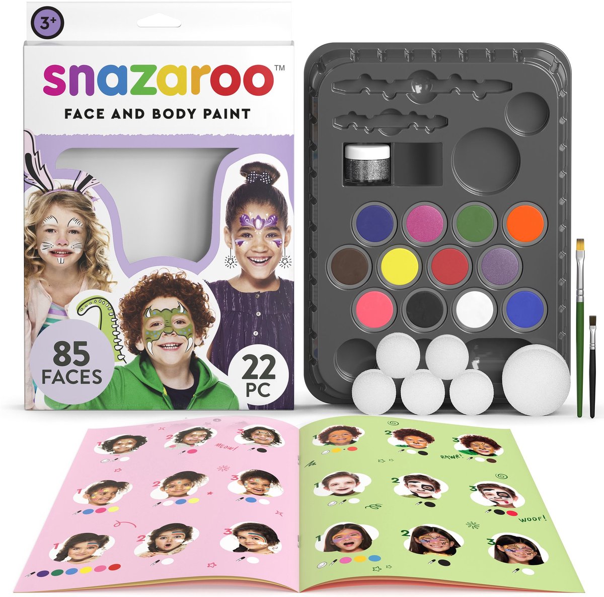Snazaroo 1172197 children's make-up set ultimate party pack - 12 bright colors including glitter - face paint set children - make-up set with accessories, water-based washable - for party, carnival Halloween