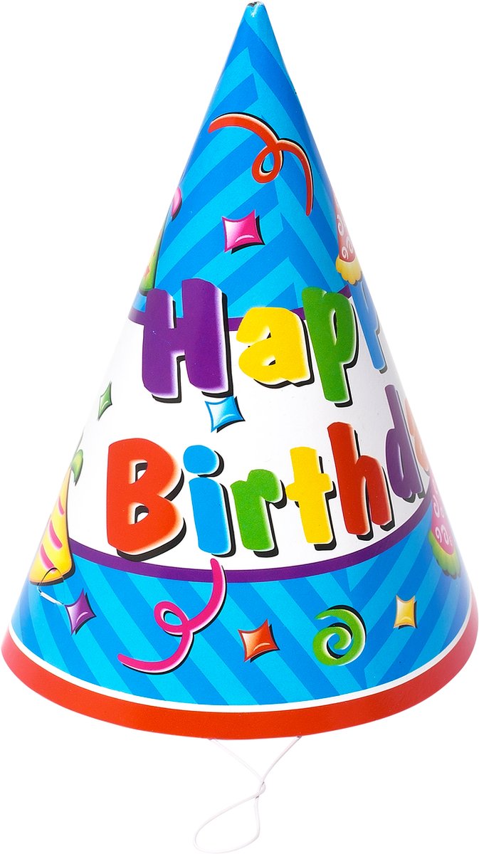 Feesthoedjes Happy Birthday – 6 stuks – blauw